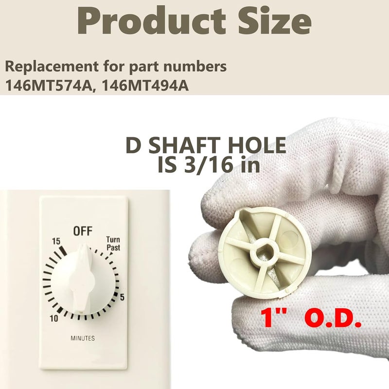 auaurly 10 PCS Light Almond Plastic 1" Timer Switch Knob Replaces 146MT575 Compatible with FD Series Spring Wound Wall Timer, Bathroom Heater Fan and Light Control - Image 2